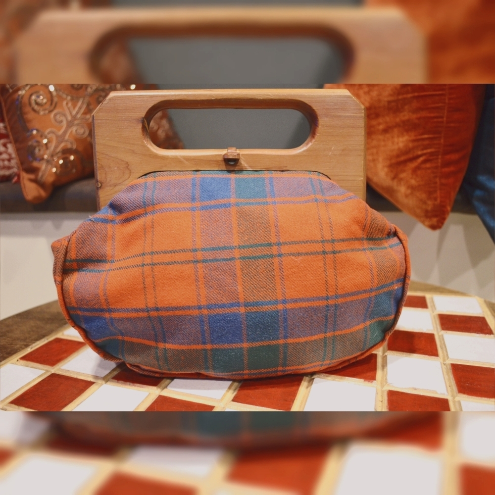 'Triminghams' Plaid & Wooden bag, Made in Bermuda